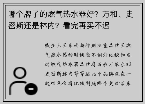 哪个牌子的燃气热水器好？万和、史密斯还是林内？看完再买不迟